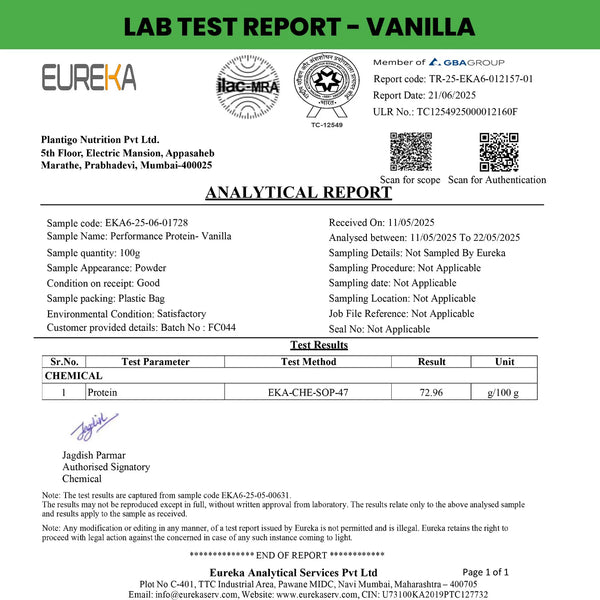 Lab Report for 1kg / Vanilla